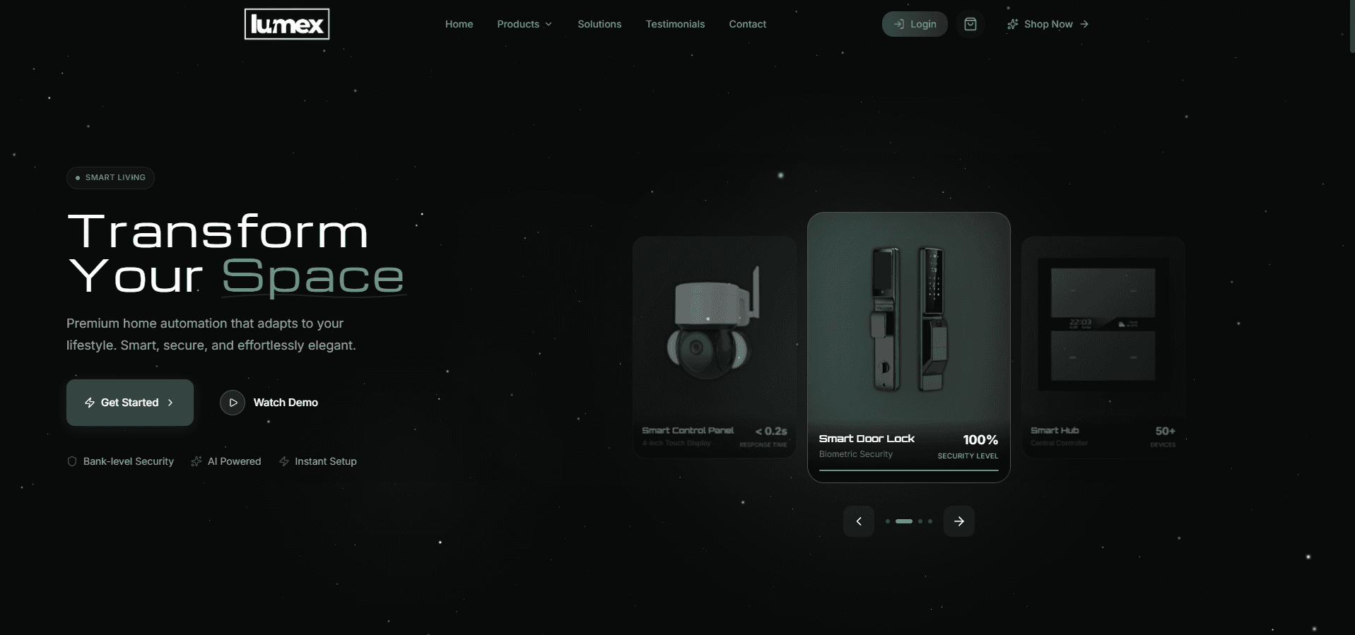 Lumex โ Three.js product theatre. Headless Shopify backend. A flagship storefront that sells the brand, not a catalog.
